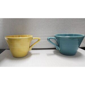 HLC Harlequin Coffee Cups Vintage Yellow Blue Homer Laughlin Mismatched Set